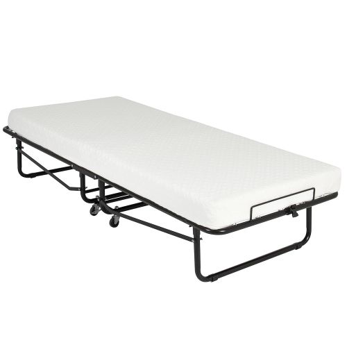  ECom Rocket LLC Conveniant Folding Rollaway Guest Bed Cot with 3 Thick Comfortable Memory Foam Mattress, Bed Frame with Two Foldable Metal Support Bars and 32 Carbon Steel Springs, Foldaway Easy S