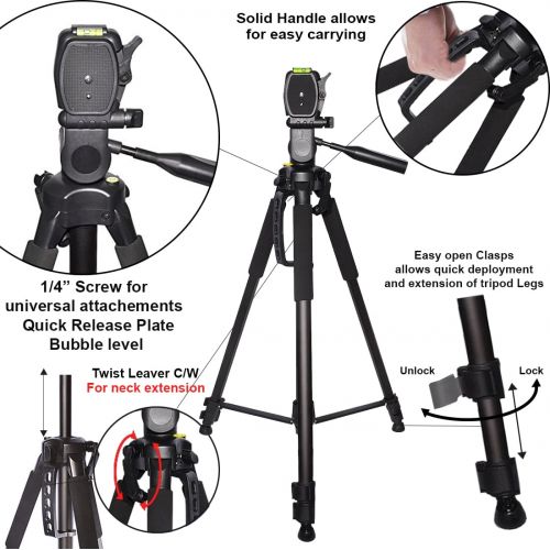  ECost 72 Inch Elite Series Professional, Full Size Camera Tripod for Canon, Nikon, Sony, Samsung, Olympus, Panasonic & Pentax + eCostConnection Microfiber Cloth