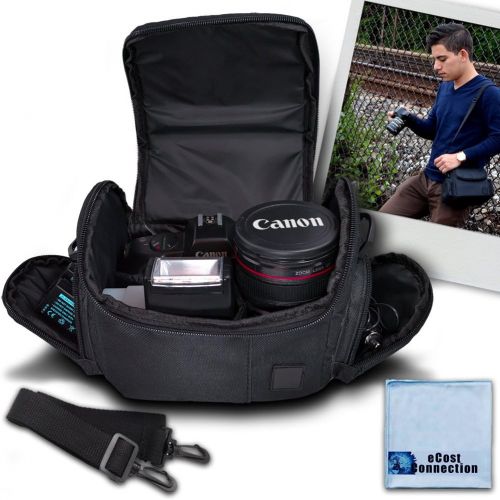  ECost Medium Soft Padded Camera Equipment Bag/Case for Olympus E-P2, E-P5, E-P15, E-PL1, E-PM2, E-5, E-30, E-62D, OM-D & More… + Microfiber Cloth