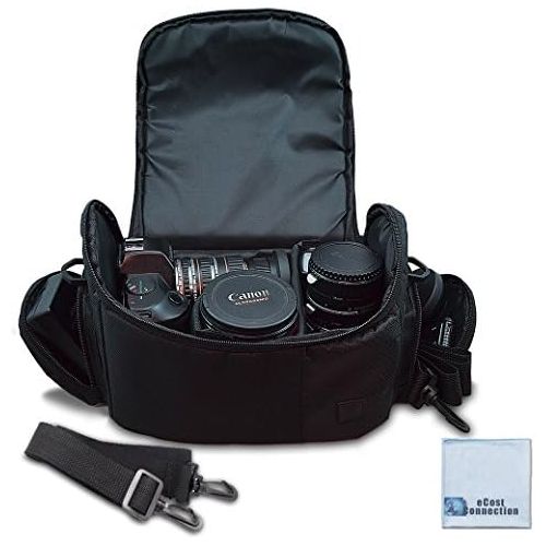  [아마존베스트]ECostConnection Large Digital Camera / Video Padded Carrying Bag / Case for Nikon, Sony, Pentax, Olympus Panasonic, Samsung, and Canon DSLR Cameras + eCostConnection Microfiber Cloth