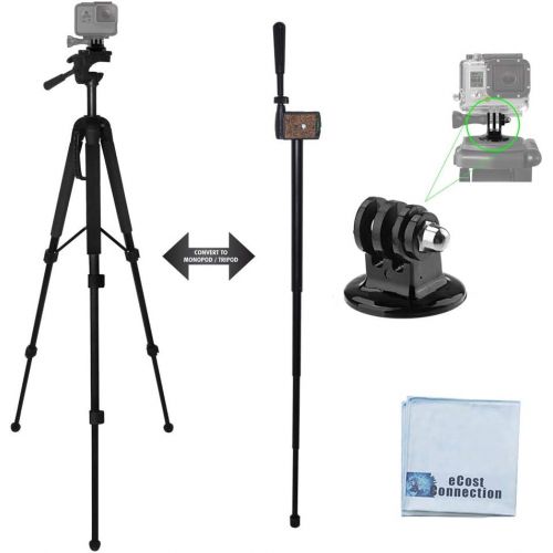  ECostConnection 68” Elite Series Professional Heavy Duty Convertible Tripod/Monopod for All GoPro Hero1,2,3,4,5,6,7,8 Black, Session Cameras + eCost Microfiber Cloth