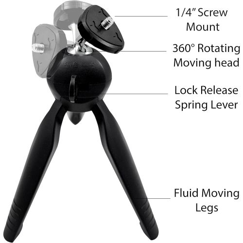  eCostConnection Mini Compact Tripod with Rotating Head for Canon, Sony, Nikon, GoPro & More Compact Cameras, DSLRs and iPhone, Android Devices + Microfiber Cloth