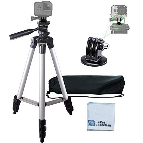  50 Aluminum Camera Tripod with Built in Bubble Level Indicator for All GoPro HERO Cameras + Tripod Mount & an eCostConnection Microfiber Cloth