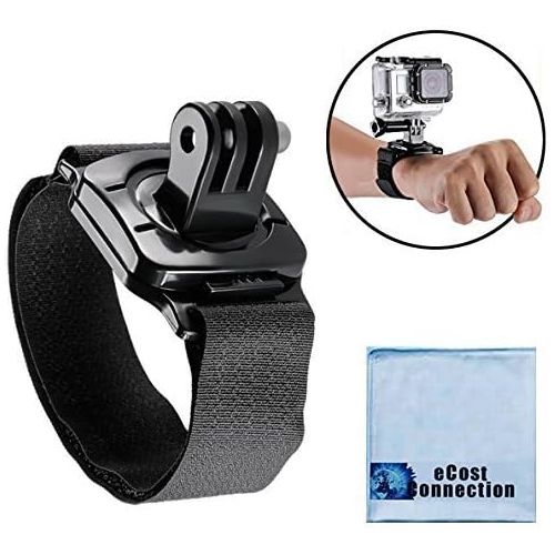  Wrist Strap Mount, 360° Rotating & Locking, for GoPro HERO1, HERO2, HERO3, HERO3+, HERO4, HERO4 Session, HERO5, Hero 6, Fusion Housings + eCostConnection Microfiber Cloth