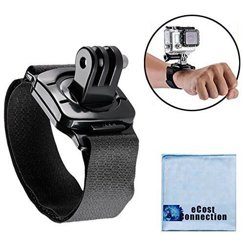  Wrist Strap Mount, 360° Rotating & Locking, for GoPro HERO1, HERO2, HERO3, HERO3+, HERO4, HERO4 Session, HERO5, Hero 6, Fusion Housings + eCostConnection Microfiber Cloth