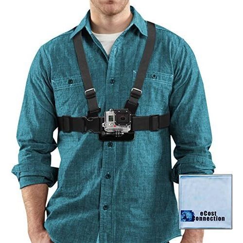  Adjustable Chest Mount Harness for GoPro HERO1, HERO2, HERO3, HERO3+, HERO4, Session, HERO5, Hero 6, Hero 7 8 9 Cameras & eCostConnection Microfiber Cloth