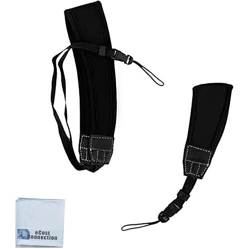  Neoprene Neck and Wrist Camera Strap Kit with Quick Release for Point & Shoot and Pocket Cameras + eCostConnection Microfiber Cloth