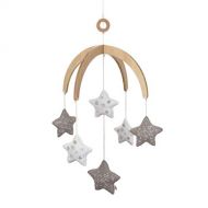 ED Ellen DeGeneres Starry Night - Nursery Ceiling Mobile with Natural Wood Arms, Grey, White Stars, Grey, Gold Embroidery, Grey, White, Gold