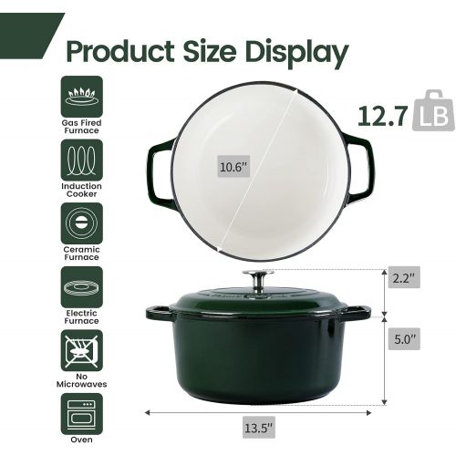  [아마존베스트]EDGING CASTING Enameled Cast Iron Dutch Oven, 6-Quart, Green