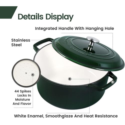  [아마존베스트]EDGING CASTING Enameled Cast Iron Dutch Oven, 6-Quart, Green