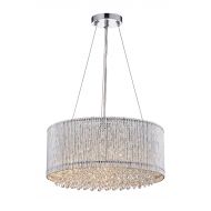 EDVIVI Edvivi Pamina 4-Light Chrome Tube Round Drum Shade Pendant Chandelier with Hanging Crystals | Glam Lighting