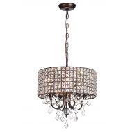 EDVIVI Edvivi 4-Light Antique Copper Square Beaded Round Drum Shade Chandelier with Crystals | Glam Lighting