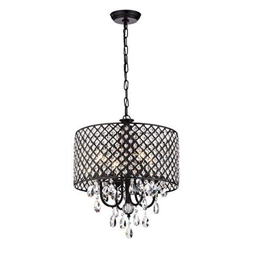  EDVIVI Edvivi Marya 4-Lights Oil Rubbed Bronze Round Crystal Chandelier Ceiling Fixture | Beaded Drum Shade | Glam Lighting