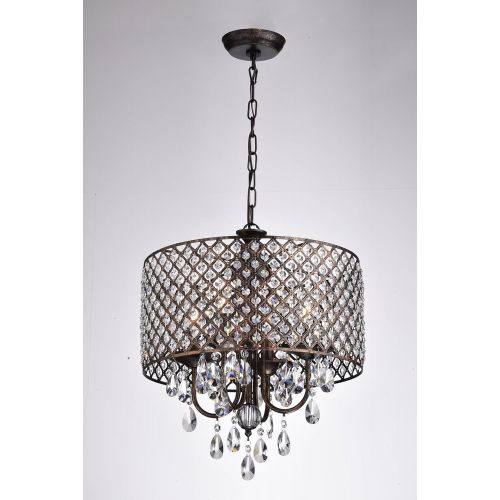  EDVIVI Edvivi Marya 4-Lights Oil Rubbed Bronze Round Crystal Chandelier Ceiling Fixture | Beaded Drum Shade | Glam Lighting