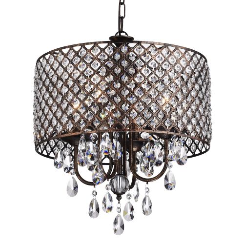  EDVIVI Edvivi Marya 4-Lights Oil Rubbed Bronze Round Crystal Chandelier Ceiling Fixture | Beaded Drum Shade | Glam Lighting