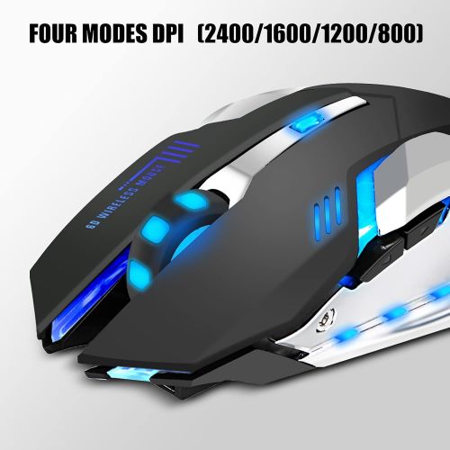  EEEKit Wireless Optical Gaming Mouse with USB Receiver, 7 Color Rechargeable Computer Mouse, Rechargeable Computer Mouse with 4 Adjustable DPI Levels for PC, Laptop, Computer, Gami