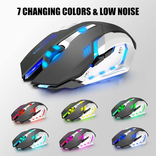  EEEKit Wireless Optical Gaming Mouse with USB Receiver, 7 Color Rechargeable Computer Mouse, Rechargeable Computer Mouse with 4 Adjustable DPI Levels for PC, Laptop, Computer, Gami
