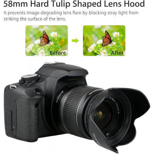  EEEKit 58mm Hard Lens Hood + 58mm Soft Lens Hood + 58mm UV Filter Lens Kit for Canon Rebel T7i T6S T6i T6 T5i T5 T4i T3i T3 T2i T1i XT XTi XSi SL1