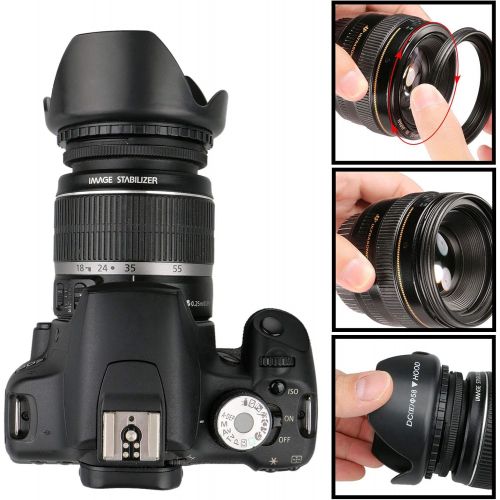  EEEKit 58mm Hard Lens Hood + 58mm Soft Lens Hood + 58mm UV Filter Lens Kit for Canon Rebel T7i T6S T6i T6 T5i T5 T4i T3i T3 T2i T1i XT XTi XSi SL1