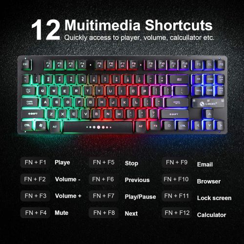  EEEKit Wired Gaming Keyboard and Mouse Combo RGB Backlit Gaming Keyboard with Multimedia Keys Wrist Rest and Red Backlit Gaming Mouse 3200 DPI for Windows PC Gamers (Black)