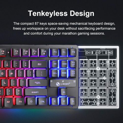  EEEKit Wired Gaming Keyboard and Mouse Combo RGB Backlit Gaming Keyboard with Multimedia Keys Wrist Rest and Red Backlit Gaming Mouse 3200 DPI for Windows PC Gamers (Black)