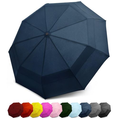  EEZ-Y Compact Travel Umbrella with Windproof Double Canopy Construction - Sturdy, Portable and Lightweight for Easy Carrying - Auto Open Close Button for One Handed Operation