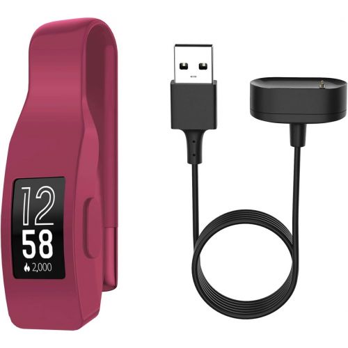  [아마존베스트]EEweca Clip Holder for Fitbit Inspire or Inspire HR with 3.3 ft Charging Cable, Sangria