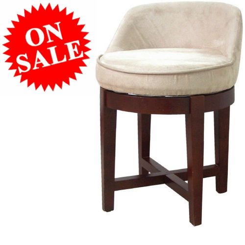  EFD Round Vanity Chair Wooden Cherry Frame Faux-Suede Beige Upholstery Padded Tufted Swiveling Modern Make Up Small Bathroom Vanity Chair eBook by Easy&FunDeals