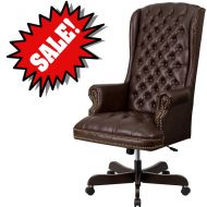 EFD Button Desk Chair with High Back and Armrests Brown Nail Head Trim Design Rolling Swivelling Adjustable Height Classic Traditional Padded Tufted Executive Home Office Desk Chair eB