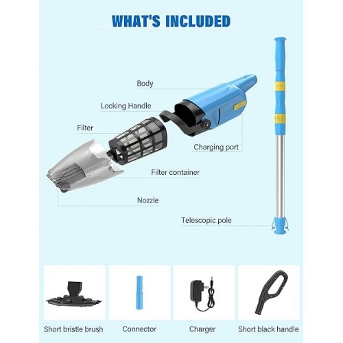  Efurden Cordless Pool Vacuum for above Ground Pool, Handheld Rechargeable Pool Cleaner with Running Time up to 60 Mins for In-Ground Pools, Spas, and Hot Tubs for Sand and Debris, Blue