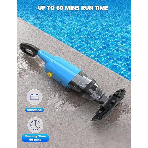  Efurden Cordless Pool Vacuum for above Ground Pool, Handheld Rechargeable Pool Cleaner with Running Time up to 60 Mins for In-Ground Pools, Spas, and Hot Tubs for Sand and Debris, Blue