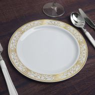EFavormart Efavormart 50 Pcs - White Disposable Round Salad Dessert Plate With Heritage Lace Rim for Wedding Party Banquet Events Decoration