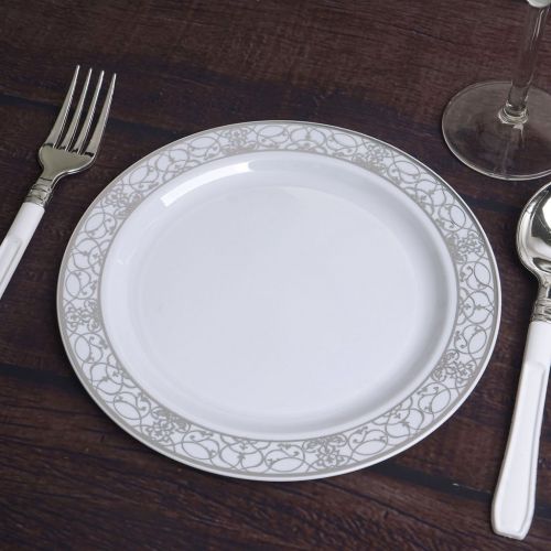  EFavormart Efavormart 50 Pcs - White Disposable Round Salad Dessert Plate With Heritage Lace Rim for Wedding Party Banquet Events Decoration