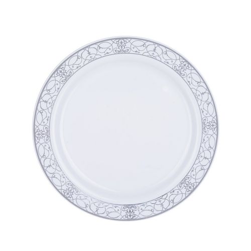  EFavormart Efavormart 50 Pcs - White Disposable Round Salad Dessert Plate With Heritage Lace Rim for Wedding Party Banquet Events Decoration