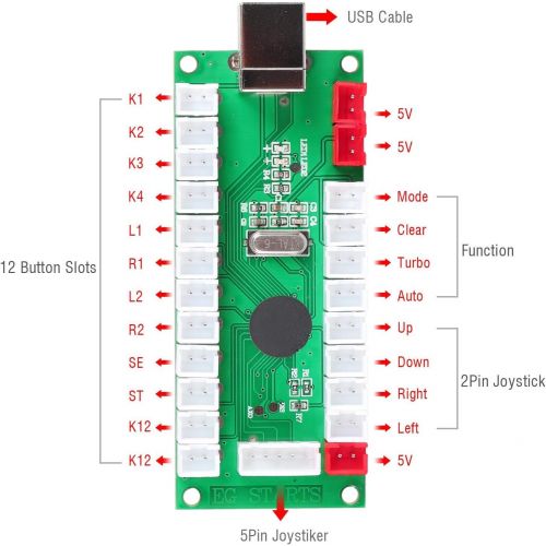  EG STARTS Zero Delay USB Encoder to PC Games Controllers for Arcade Joystick Sanwa DIY Kits Parts Mame Games (5Pin + 2.8mm Cables)