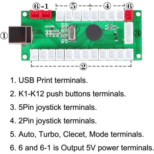  EG STARTS Zero Delay USB Encoder to PC Games Controllers for Arcade Joystick Sanwa DIY Kits Parts Mame Games (5Pin + 2.8mm Cables)