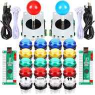 EG STARTS Classic Arcade DIY Kit Parts 2x USB LED Encoder To PC Consols Games + 2x 4/8 Ways Joystick + 20x 5V Illuminated Push Buttons For Mame Jamma ( Red / Blue Stick + MIX Color