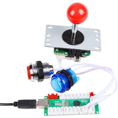  EG STARTS Classic Arcade DIY Kit Parts 2x USB LED Encoder To PC Consols Games + 2x 4/8 Ways Joystick + 20x 5V Illuminated Push Buttons For Mame Jamma ( Red / Blue Stick + MIX Color
