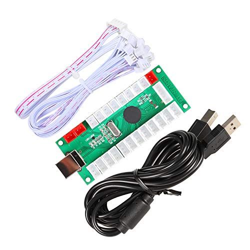  [아마존베스트]EG STARTS 2 Spieler Klassische Arcade Wettbewerb DIY Kits USB Encoder Zum PC Joystick + 8 Moeglichkeiten Aufkleber Chrome LED Leuchttaste 1 2 Spieler Muenze Tasten Fuer Arcade Mame Ra