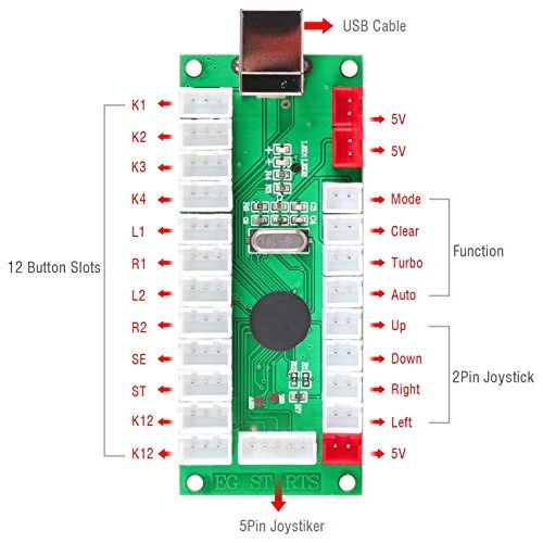  [아마존베스트]EG STARTS 2 Spieler Klassische Arcade Wettbewerb DIY Kits USB Encoder Zum PC Joystick + 8 Moeglichkeiten Aufkleber Chrome LED Leuchttaste 1 2 Spieler Muenze Tasten Fuer Arcade Mame Ra