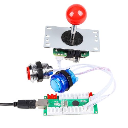  [아마존베스트]EG STARTS 2 Spieler Klassische Arcade Wettbewerb DIY Kits USB Encoder Zum PC Joystick + 8 Moeglichkeiten Aufkleber Chrome LED Leuchttaste 1 2 Spieler Muenze Tasten Fuer Arcade Mame Ra