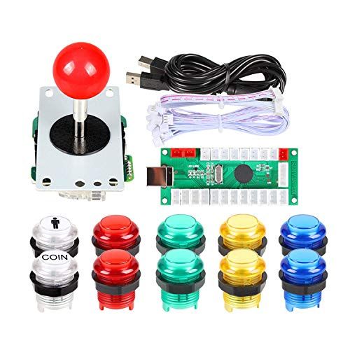  [아마존베스트]EG STARTS Nullverzoegerung USB Encoder zu PC Spiele Red Joystick + 10x LED beleuchtet 5V Druckknoepfe fuer Arcade Joystick DIY Kits Teile Mame Raspberry Pi 2 3 3B