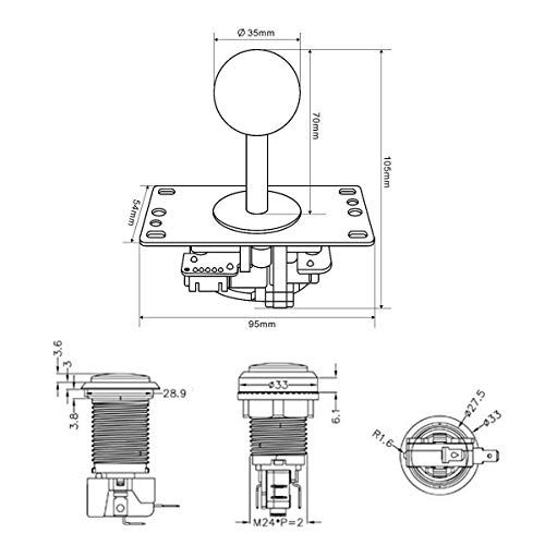  [아마존베스트]EG STARTS 2 Spieler klassische Arcade DIY Kit USB-Encoder zu PC Joystick Spiele + 2x 5Pin Rocker + 16x 30mm 5V LED beleuchtet Taste 1 + 2 Spieler Muenze Tasten fuer Raspberry Pi 1 2