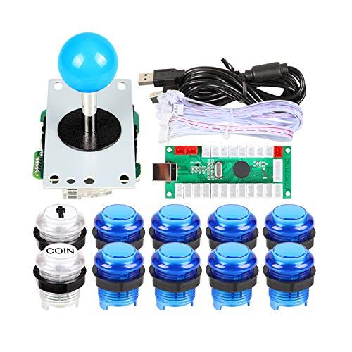  [아마존베스트]EG STARTS 1 Spieler USB LED Encoder zu PC-Spiele Blaue Aufkleber Controller + 10x LED beleuchtet Tasten fuer Arcade Joystick DIY Kits Teile Mame Raspberry Pi