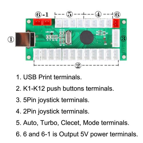  [아마존베스트]EG STARTS 1 Spieler USB LED Encoder zu PC-Spiele Blaue Aufkleber Controller + 10x LED beleuchtet Tasten fuer Arcade Joystick DIY Kits Teile Mame Raspberry Pi