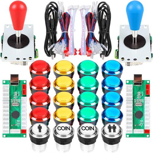  EG STARTS Arcade Kits 2 Player Classic Arcade DIY USB Encoder to PC Joystick Games + 2x 5Pin Rocker + 16x 30mm 5V LED Push Buttons 1 + 2 Players Coin Buttons For Raspberry Pi 1 2 3 3B Mame F