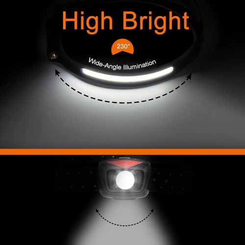  EGUKU Headlamp Flashlight, 2Pack Rechargeable LED Headlamps 1200Lumens 2 COB 230°Wide Beam Headlight with Motion Sensor Bright 5 Modes Lightweight Waterproof Head Lamp for Outdoor Runnin