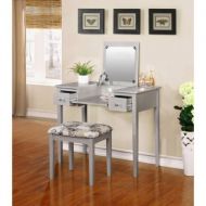 EHOME SUPERSTORE LLC Vanity Set with Flip Top Mirror & Stool, Silver, The Spacious Table Top Has Room for an Array of Cosmetic, Jewelry and Beauty Supplies, Ideal for Teens and Adults, Thickly Padded U