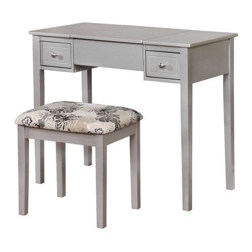  EHOME SUPERSTORE LLC Vanity Set with Flip Top Mirror & Stool, Silver, The Spacious Table Top Has Room for an Array of Cosmetic, Jewelry and Beauty Supplies, Ideal for Teens and Adults, Thickly Padded U