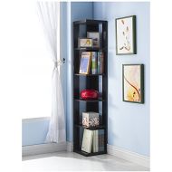 EHomeProducts Black Finish Wood Wall Corner 5-Tier Bookshelf Bookcase